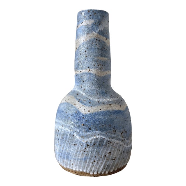 American Studio Pottery Bottle Vase in Blue and White, New York For Sale