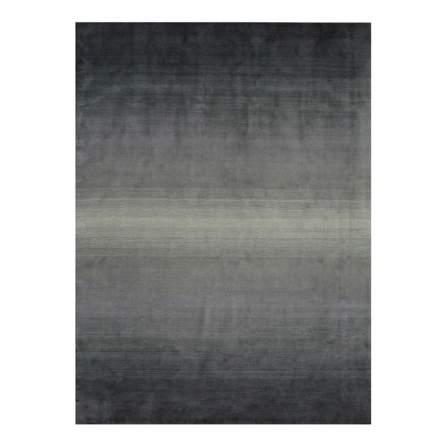 7' 9"x9' 9" Gray Ombre Modern Hand-Knotted Wool Rug For Sale