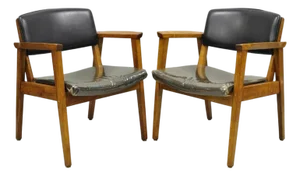 Vintage Boling Chair Co Mid Century Modern Walnut Lounge Arm Chairs (B) - Pair