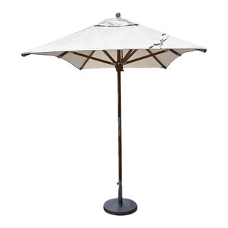 RH Premium Rectangular Teak Outdoor Umbrella With Weighted Base For Sale