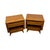 Turquoise Vintage Mid Century Modern Walnut Nightstands With Sculpted Stretcher Base and Faux Turquoise Handle Inlay- Pair. For Sale - Image 8 of 9