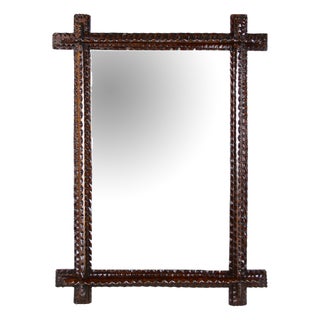 Tramp Art Carved Wall Mirror, Austria, 1870s For Sale