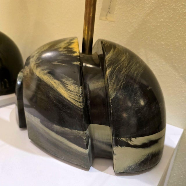 1960s Green Marble Mid Century Modern Pair of Lamps - a Pair For Sale - Image 9 of 12