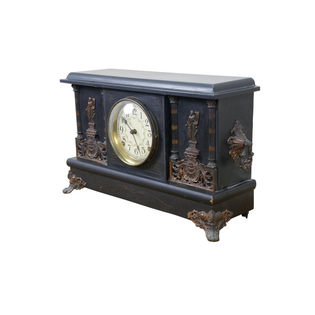 Victorian Antique Sessions Neoclassical Figure With Lyre Key Wound Mantel Clock For Sale - Image 3 of 14
