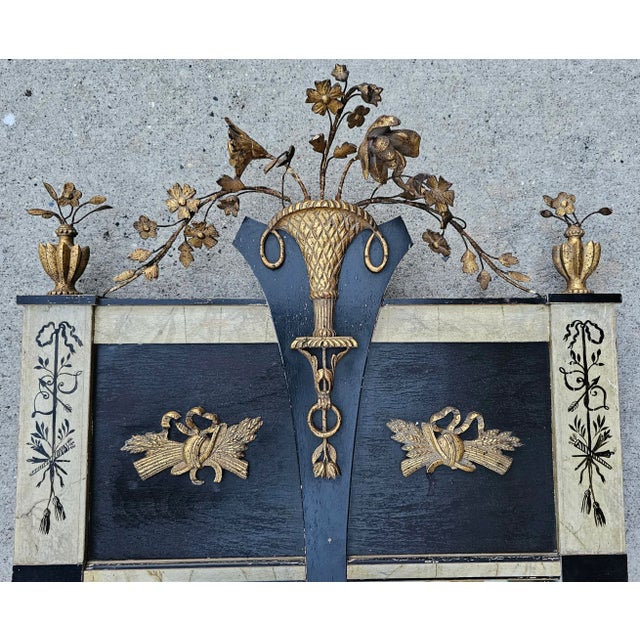 Wood Antique 19th Century Continental Gilt Pier Mirror With Flower Basket Crest & Faux Marbleized Pilasters For Sale - Image 7 of 12