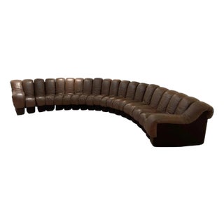 Vintage Modular Brown Leather Snake Sofa Ds600 Attributed to Elenora Peduzzi for De Sede, 1970s For Sale