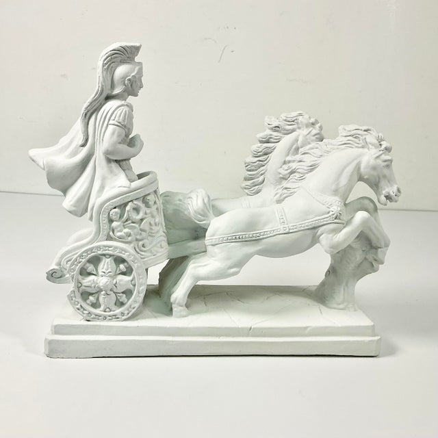 1970s Vintage Roman Empire Hellenistic Charioteer and Two Horse Chariot Plaster Sculpture. For Sale - Image 10 of 13