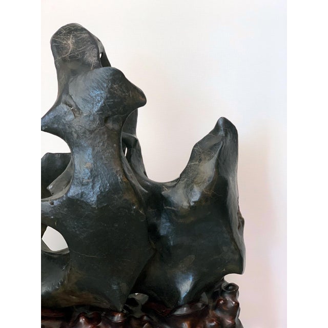 Large Spectacular Chinese Lingbi Scholar Stone on Stand For Sale - Image 17 of 18