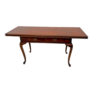 1990s Vintage Expanding Sofa Table Two Drawers Chippendale Legs Cherry Wood