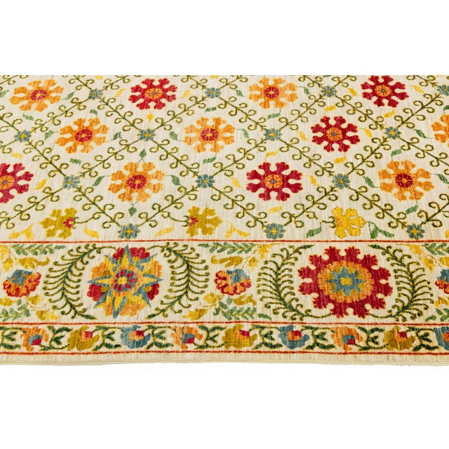 Contemporary Hand-Knotted Wool Suzani Style Area Rug With Floral Trellis Pattern For Sale - Image 9 of 12