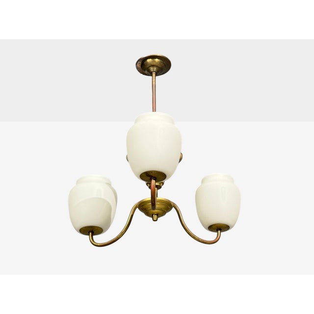 1940s 1940s Danish Modern, Pendant Light, Brass, Glass For Sale - Image 5 of 12