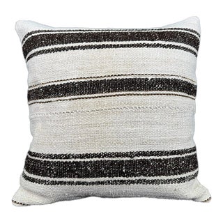 Turkish Hemp Pillow Cushion Natural Beige Black Cushion Cover 20"x20" For Sale