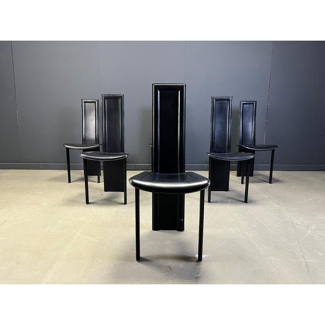 Vintage Black Leather Dining Chairs, 1980s, Set of 6 For Sale - Image 3 of 10