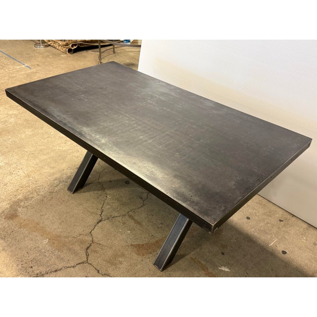 Industrial Bid Daddy's Antique Metal Dining Table For Sale - Image 3 of 12