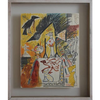 Dick Wray Early Mixed Media Drawing inspired by Basquiat For Sale