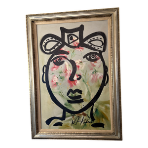 Peter Keil Original Abstract Portrait Painting, Framed