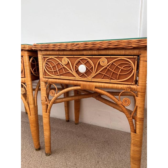 Wood Ornate Wicker Bedside Tables, Set of 2 For Sale - Image 7 of 9