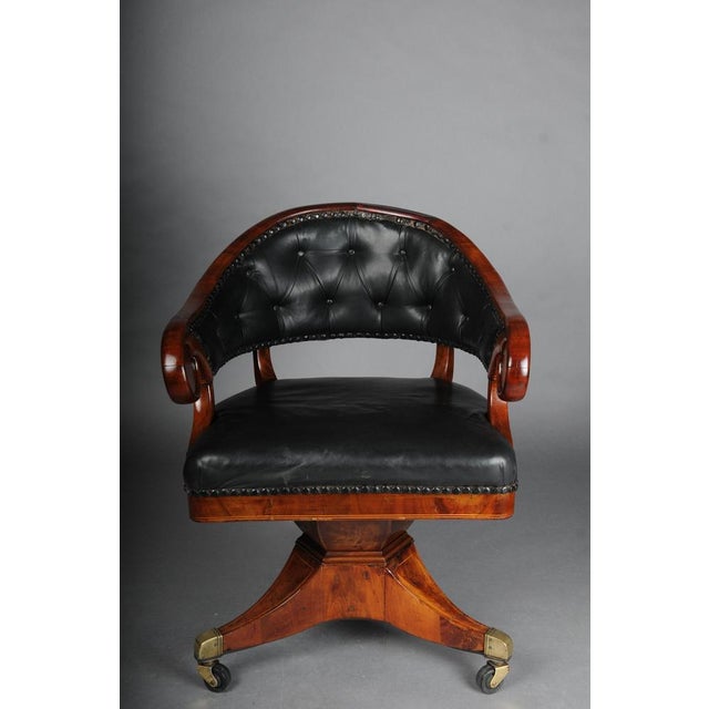 Antique English Chesterfield Desk Chair/Captain's Chair, Mahogany & Leather, circa 1830 Solid mahogany wood upholstered in...