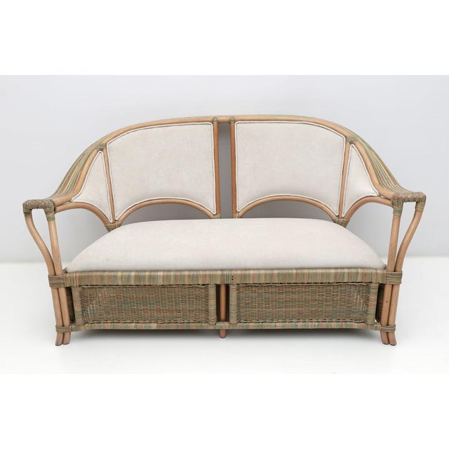 Mid-Century Modern Italian Rattan and Wicker Two Armchairs and Sofa, 1979, Set of 3 For Sale - Image 4 of 18
