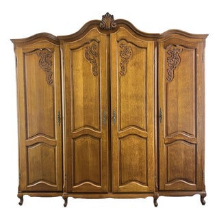 Vintage French Louis XVI Style Wardrobe in Oak For Sale