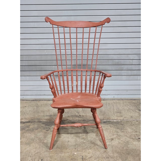 Primitive Fan Back Windsor Arm Chair Bench Made New York Artisian For Sale - Image 4 of 10