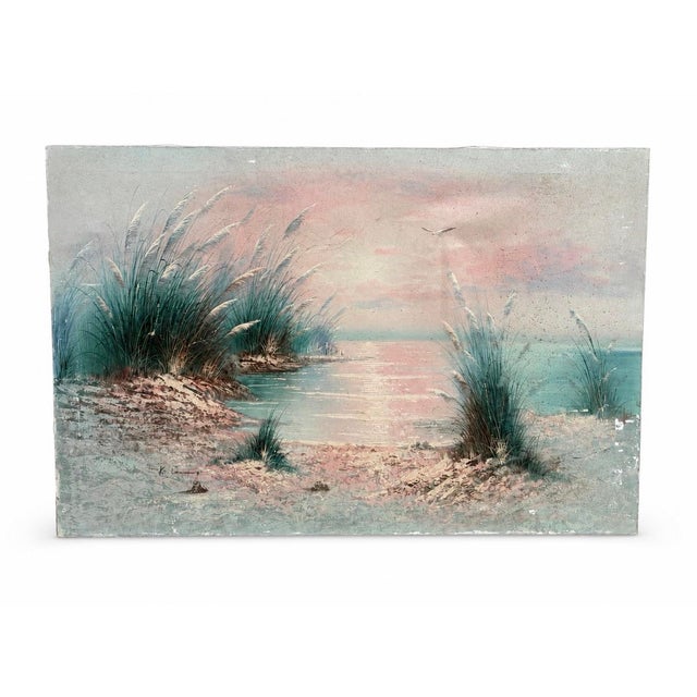 Mid 20th Century Vintage K. Cummings Signed Coastal Landscape Oil Painting For Sale - Image 5 of 5