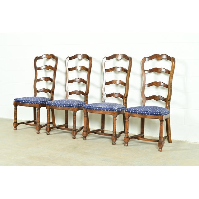 Century Furniture French Country Carved Solid Oak Ladder Back Dining Chairs, Set of Four For Sale - Image 12 of 12