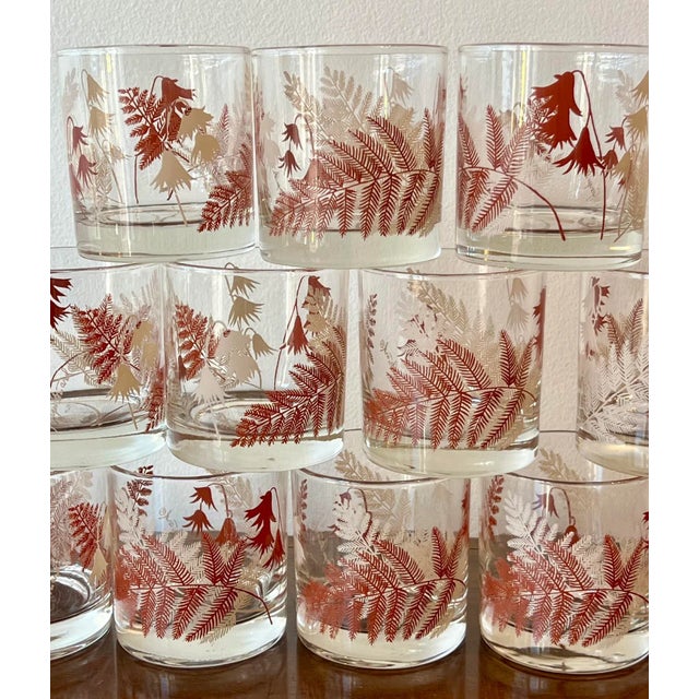 Mid-Century Modern Mid 20th Century Set of 12 Georges Briard Fern-Motif Painted Glasses For Sale - Image 3 of 7