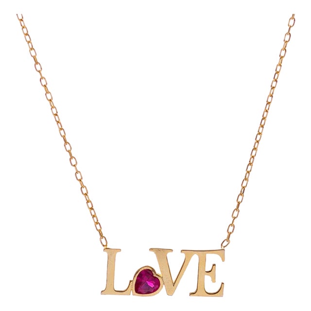 Ruby Love Letter Gold Necklace For Sale