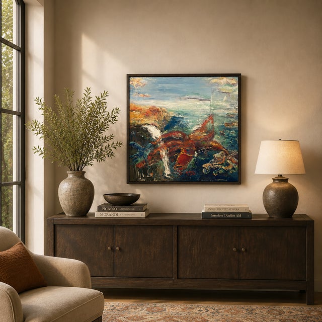 "How Deep Is Your Love?", Oil Painting, Framed Art by Van Ness 29"x29"x2" framed art. Great for a coastal, beach house or...