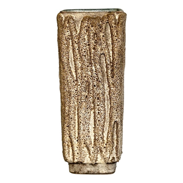 Vintage German Brown and Beige Lava Ceramic Vase by Strehla Keramik, 1960s For Sale