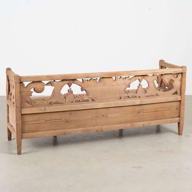 1868 Swedish Carved Pine Storage Bench With Heart Detail For Sale - Image 15 of 15