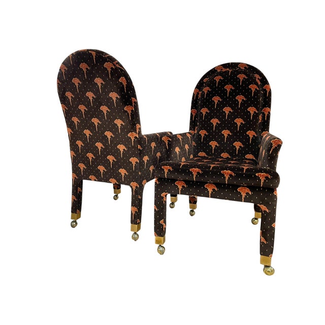 Manufactured by Schoonbeck, a division of Henredon Furniture, in 1984. Fully upholstered body in a mid-century style dark...