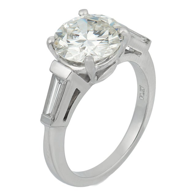 Vintage Gia 2.18 Carat Round Brilliant Cut Diamond Platinum Ring, Size 4.75 For Sale
