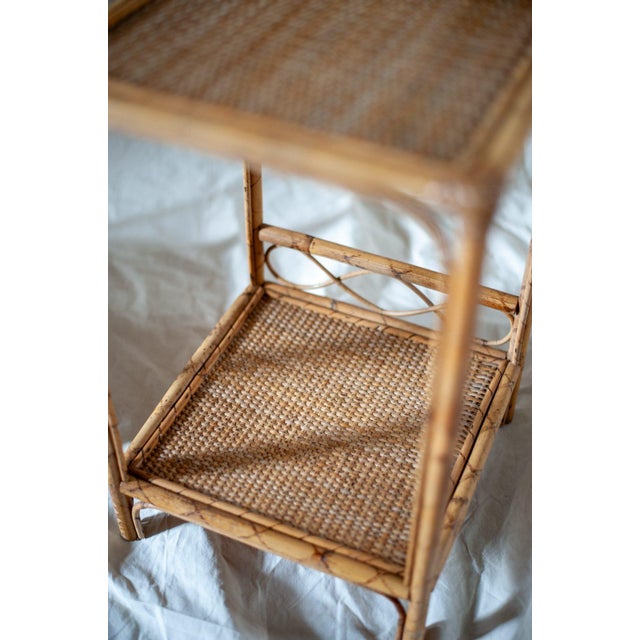 1970s Bamboo and Rush Fabric Side Tables, 1970s, Set of 2 For Sale - Image 5 of 6