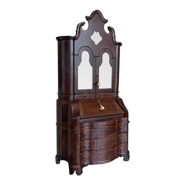 Antique Italian Baroque Style Burl Walnut Secretary Cabinet For Sale