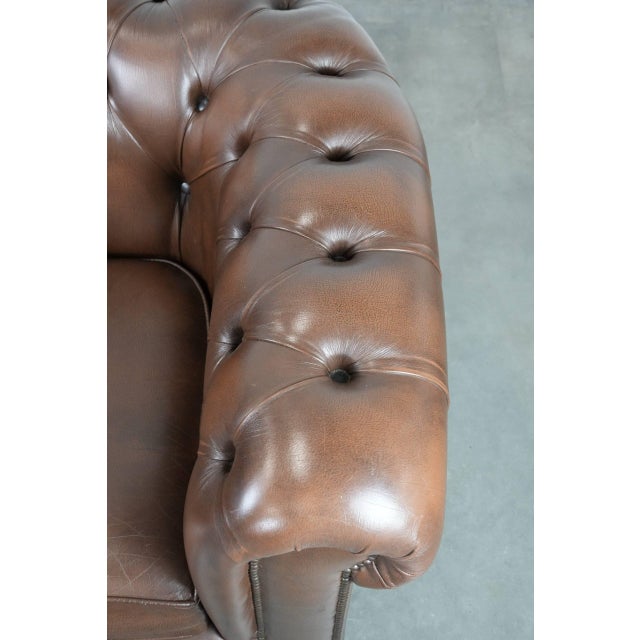 Brown English Chesterfield Brown Cowhide Club Armchair For Sale - Image 8 of 16