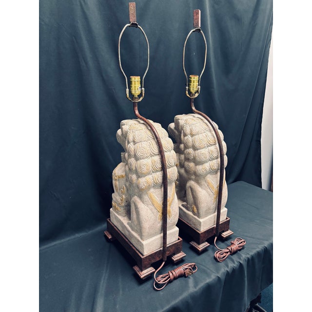 Metal 1980s Vintage Chinese Foo Dog Lamps - a Pair For Sale - Image 7 of 7