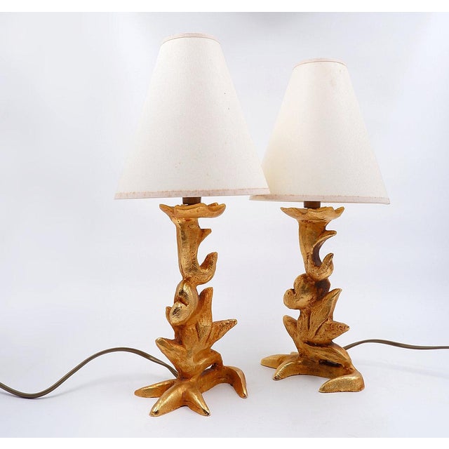 Sculptural Table Lamps with Plant Motifs by Georges Mathias, 1980s, Set of 2 For Sale - Image 3 of 17