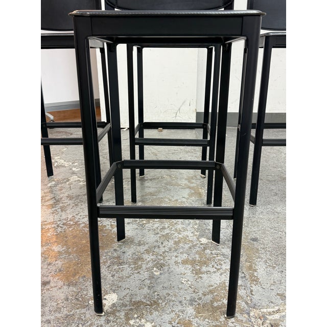 Black Matteo Grassi Sistina Leather Bar Stools, Set of Four For Sale - Image 8 of 12