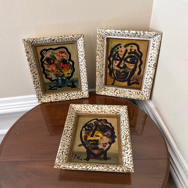 Set of 3 Original Vintage Peter Robert Keil Abstract Expressionist Face Paintings in Ornate Frames For Sale - Image 10 of 12
