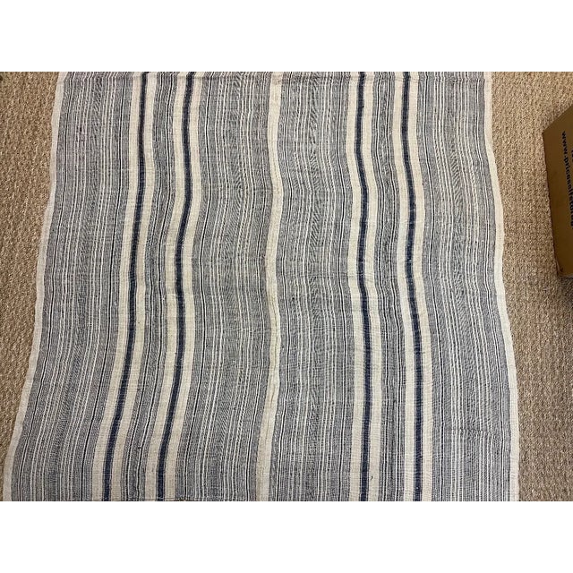 Vintage Linen Fabric Fragment, Natural Linen and Navy Colors Stripe For Sale - Image 4 of 7