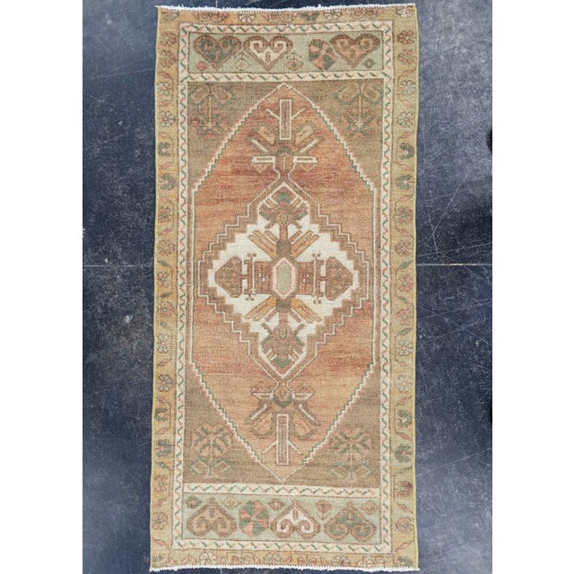 Taupe Turkish Mini Rug Oriental Hand Knotted Vintage Rug 1'10" x 3' #16751 For Sale - Image 8 of 8