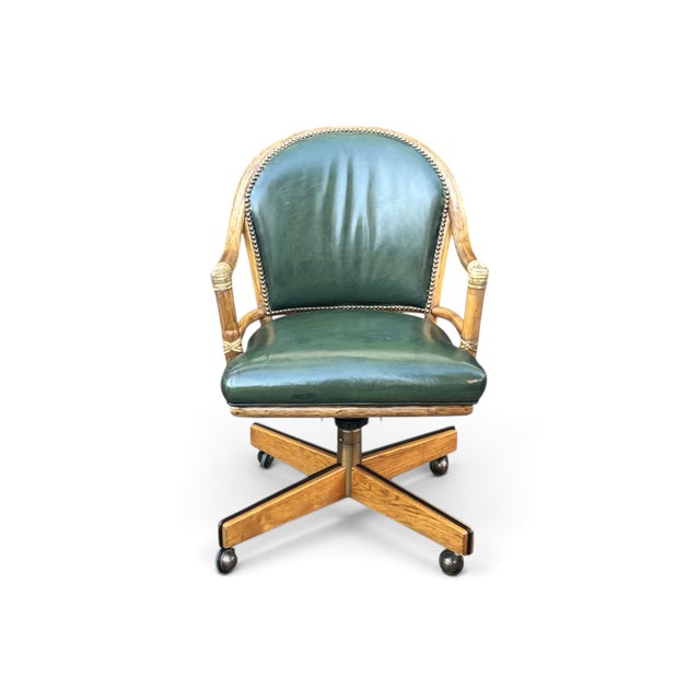 Vintage McGuire Louis XVI Swivel-Tilt Desk Chair in Green Leather For Sale - Image 12 of 18