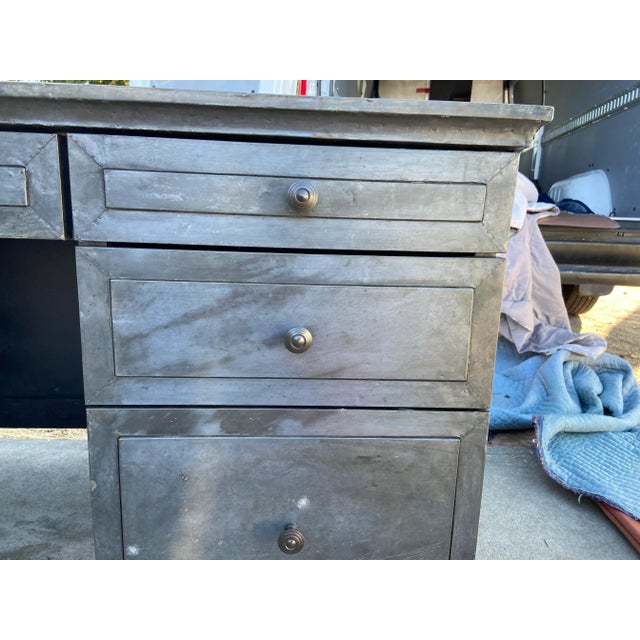 Restoration Hardware Annecy Metal Wrapped Zinc Tanker Desk With Patina For Sale - Image 10 of 12