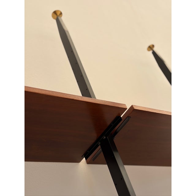 Vintage Bookcase in Wood with Metal and Brass Tips, 1970s, in Very Good conditions. Designed 1970 to 1979