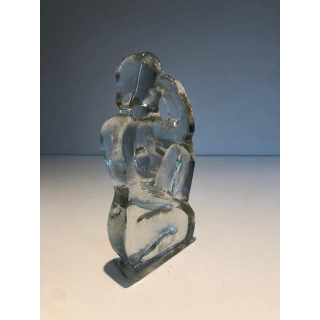 1970s Glass Sculpture Representing A Naked Woman Posing, French Art Deco Style For Sale - Image 10 of 12