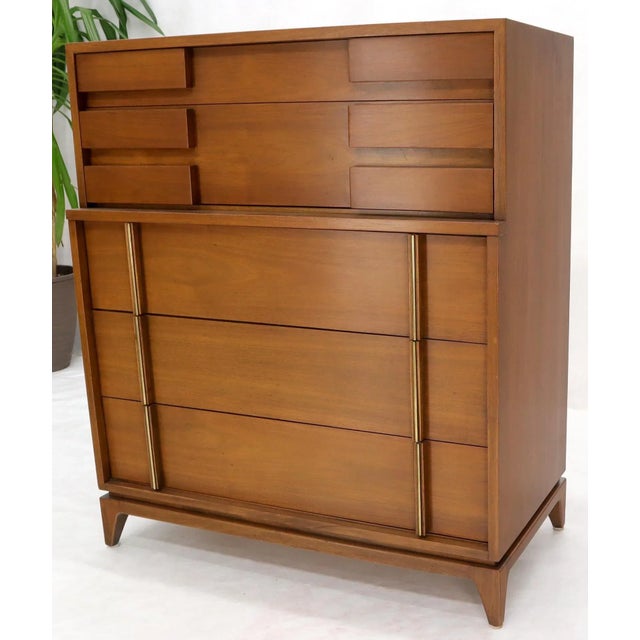 Mid-Century Modern Five Drawers High Chest Dresser with Brass Accents For Sale - Image 6 of 13