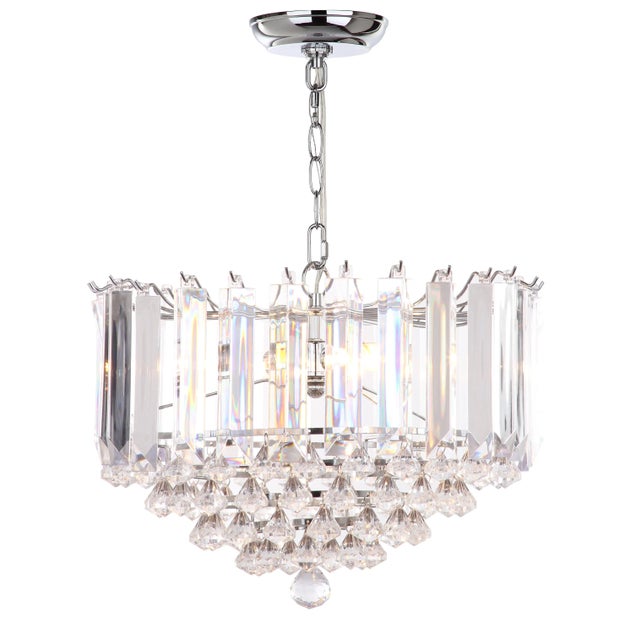 Make a grand statement with the glamorous layers of shimmering crystal that adorn this chrome adjustable pendant lamp....