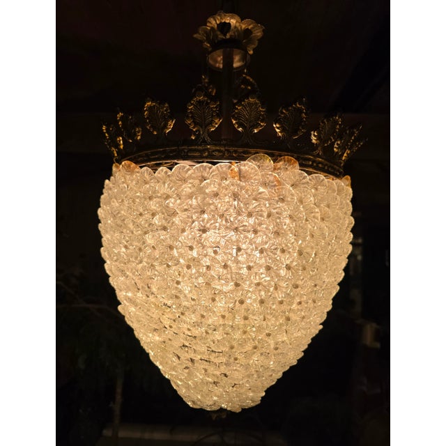 A true gem of a vintage hanging light fixture / chandelier bagues style french faux pearl adorned jewelled florets...